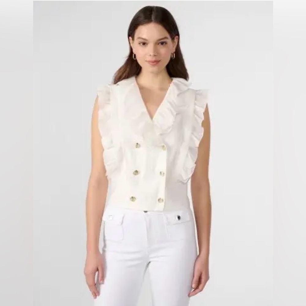 NWT Karl Lagerfeld Special Capsule Ruffle Front Double Breasted White Vest XS